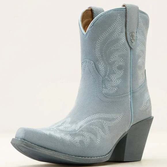Ariat Suede Light Blue Ankle Boots Chandler In Baby Blue Jean Suede Size - Picture 3 of 16